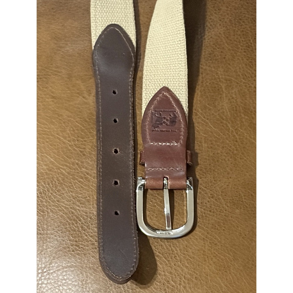 Belted Cow Co Nautical Sailboat Ribbon Club Belt Mens 44 Leather Preppy Yacht - Picture 6 of 7